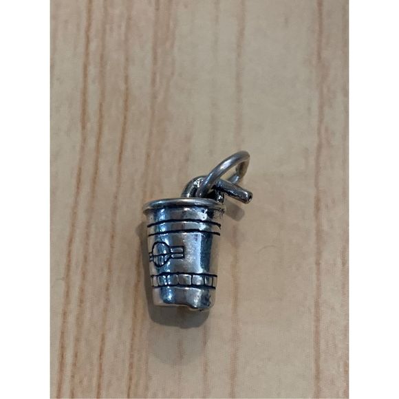 .925 Drinking Cup with Straw Sterling Silver Jewelry Charm - Picture 1 of 5